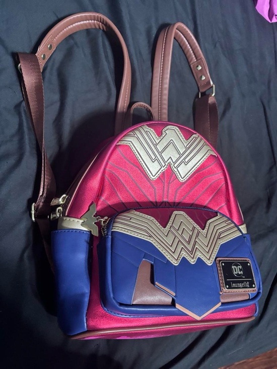 Loungefly Handbags - Loungefly Wonder Woman Metallic Pink and Blue Mini Backpack